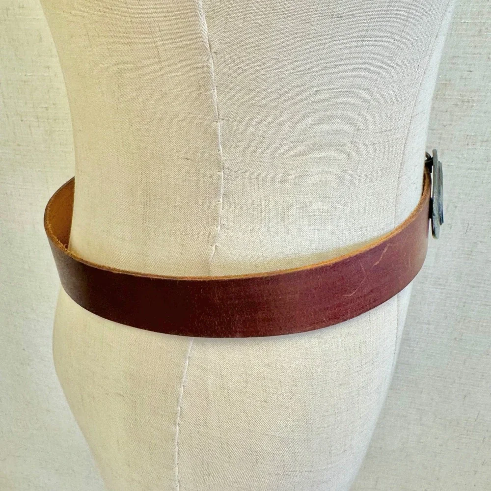 Nice Leather Brown Distressed Belt Seafoam Green Marbled Western Buckle Large‎